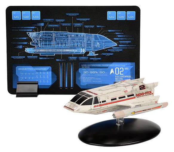 U.S.S. Enterprise Moore-Type Passenger Shuttle Model Diecast Shuttlecraft Ship (Eaglemoss / Star Trek), side angle