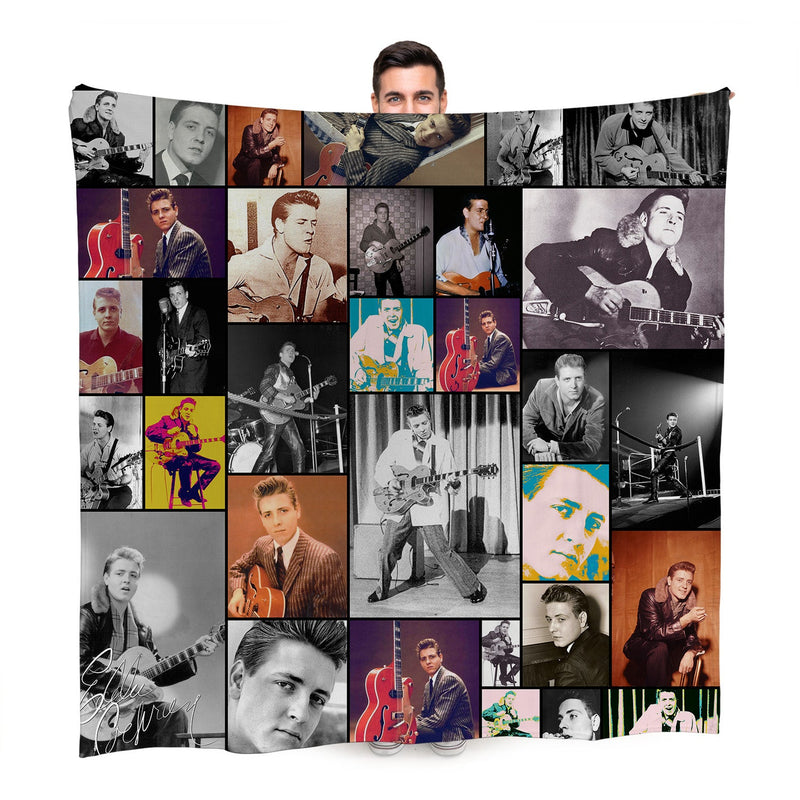 Eddie Cochran Montage Celebrity Fleece Throw - Large Size 150cm x 150cm collectible from https://britishmade.gifts/