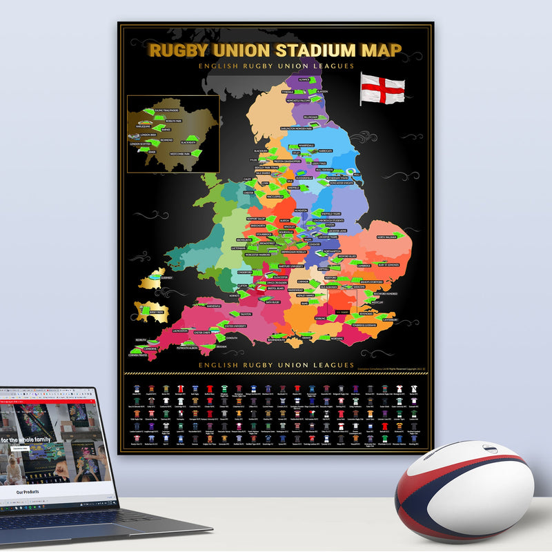 English Rugby Union Map collectible from Football Stadium Maps