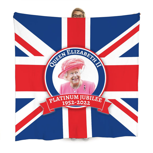 Union Jack Flag With Queen Badge - Jubilee Fleece Blanket collectible from https://britishmade.gifts/