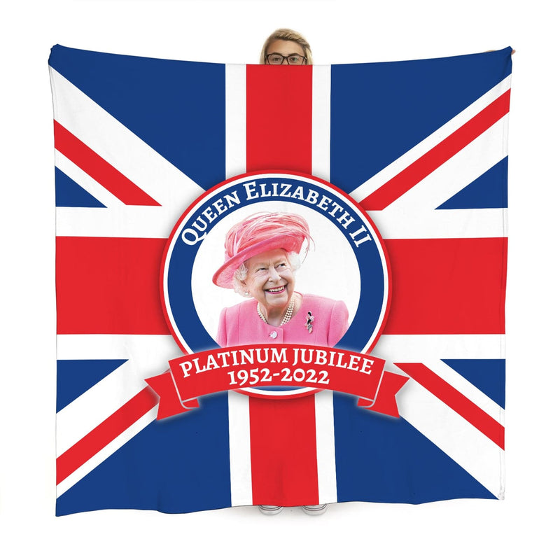 Union Jack Flag With Queen Badge - Jubilee Fleece Blanket collectible from https://britishmade.gifts/