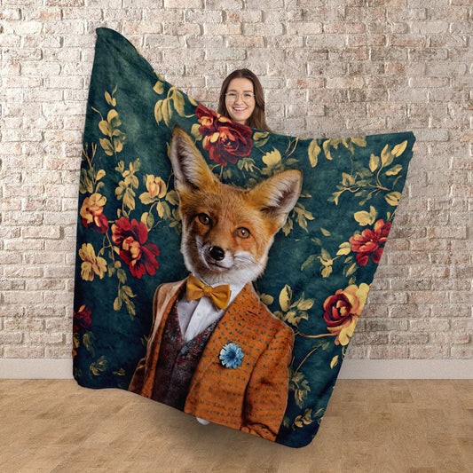 Fancy Vintage Fox - Fleece Blanket 150cm X 150cm collectible from https://britishmade.gifts/