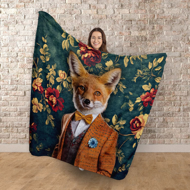 Fancy Vintage Fox - Fleece Blanket 150cm X 150cm collectible from https://britishmade.gifts/