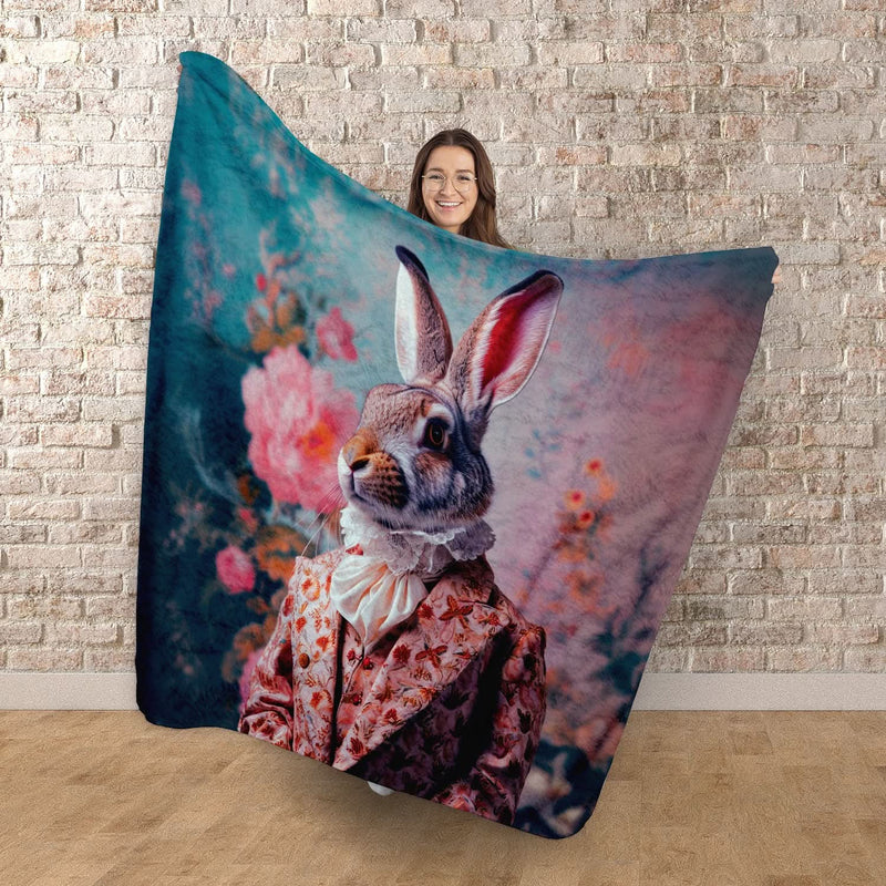 Fancy Vintage Rabbit - Fleece Blanket 150cm X 150cm collectible from https://britishmade.gifts/