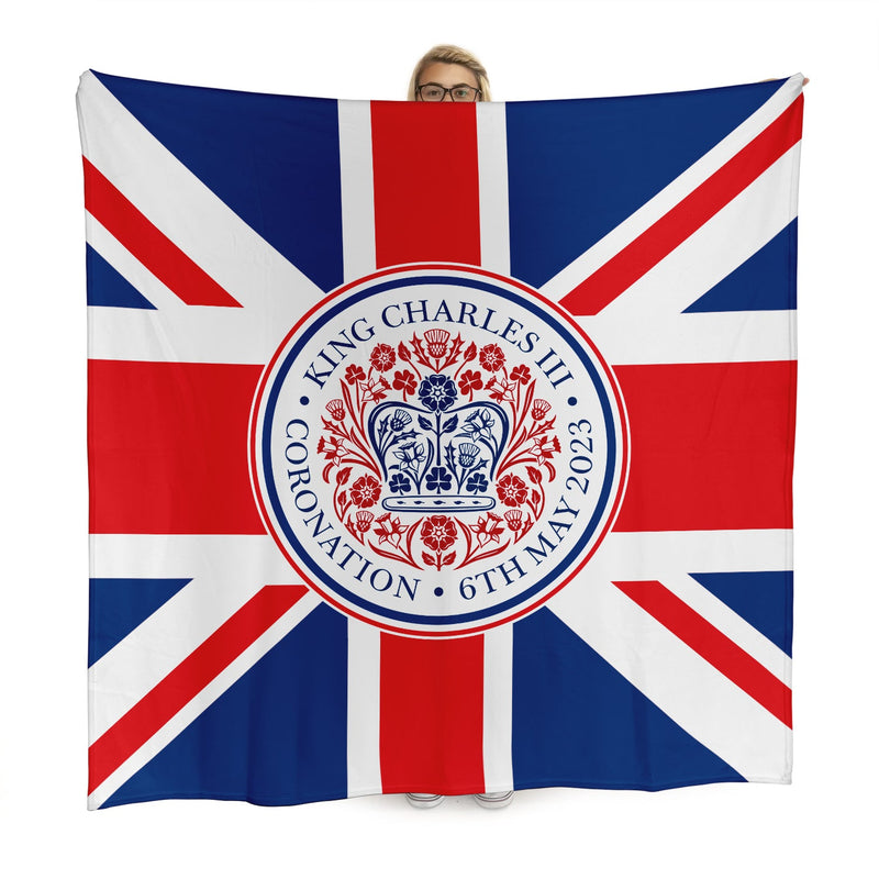 King Charles Coronation - Union Jack - Official Royal Badge - 150 x 150cm Fleece Blanket collectible from https://britishm...