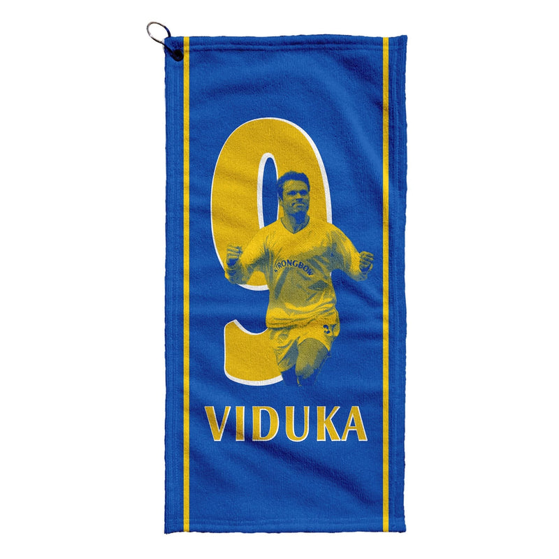 Leeds Viduka 9 - Football Legends - Golf Towel collectible from https://britishmade.gifts/