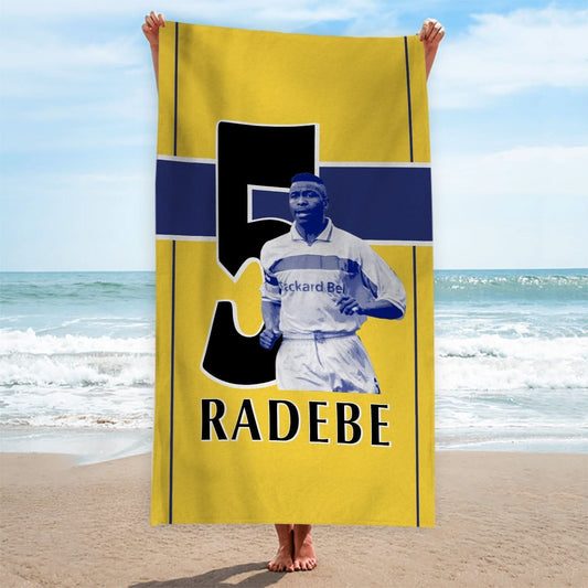 Leeds Radebe 5 - Football Legends - Beach Towel - 150cm x 75cm collectible from https://britishmade.gifts/