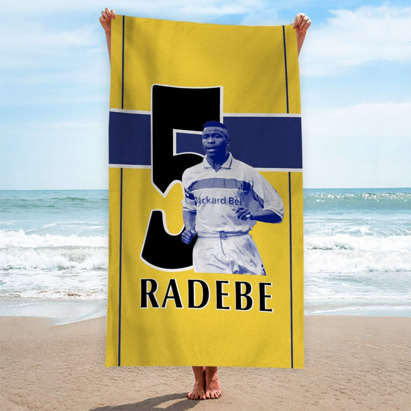 Leeds Radebe 5 - Football Legends - Beach Towel - 150cm x 75cm collectible from https://britishmade.gifts/