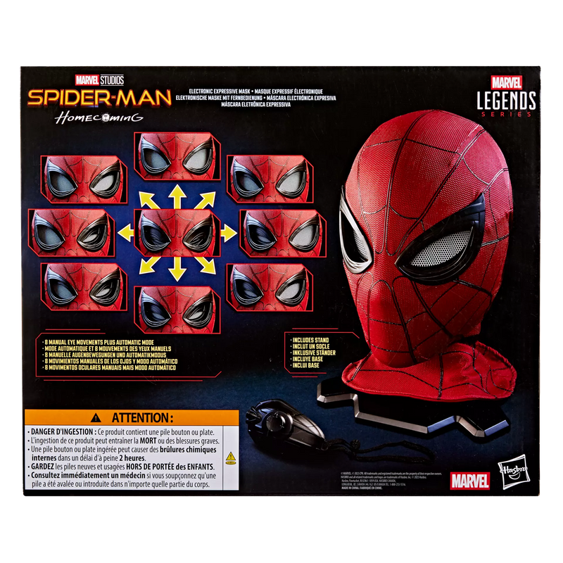 Marvel Legends Series Spider-Man Electronic Expressive Mask, showing reverse