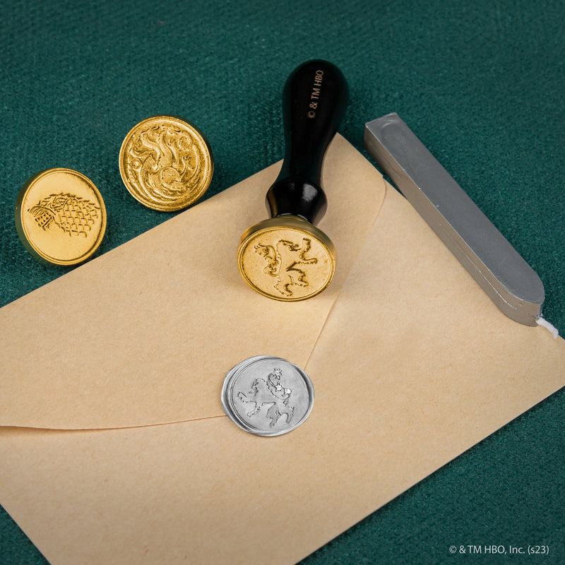 Game of Thrones Wax Seal Stamp Kit with Targaryen Stark and Lannister, side angle