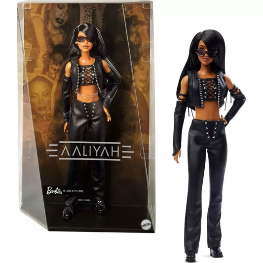 Barbie Signature Aaliyah Doll in Black Faux Leather Outfit