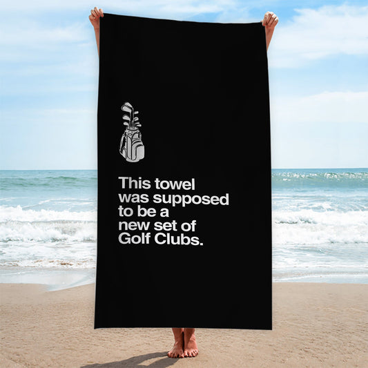 New Set of Golf Clubs - Funny Golf-Themed Beach Towel - 150cm x 75cm collectible from https://britishmade.gifts/