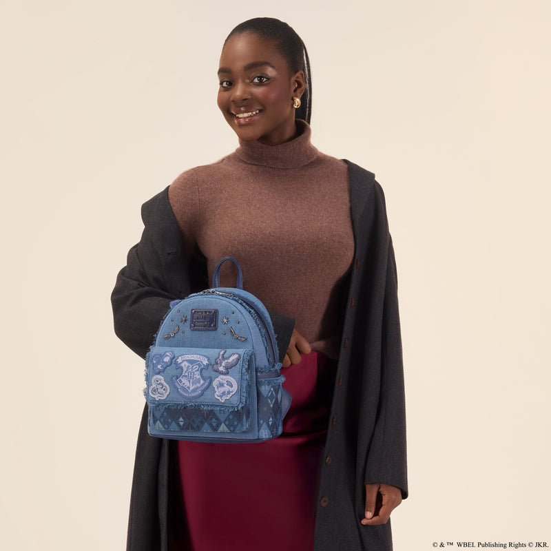 Loungefly - Harry Potter Hogwarts Denim Mini Backpack side angle