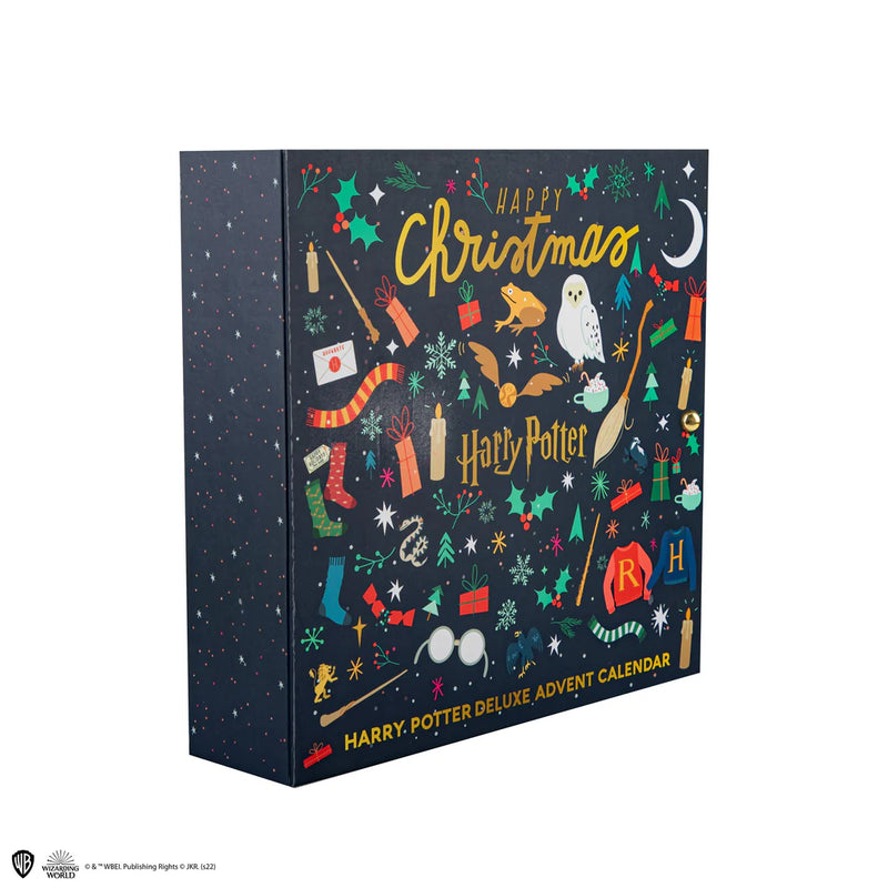 Harry Potter Deluxe Advent Calendar with Reusable Box and Firebolt Prize, in display
