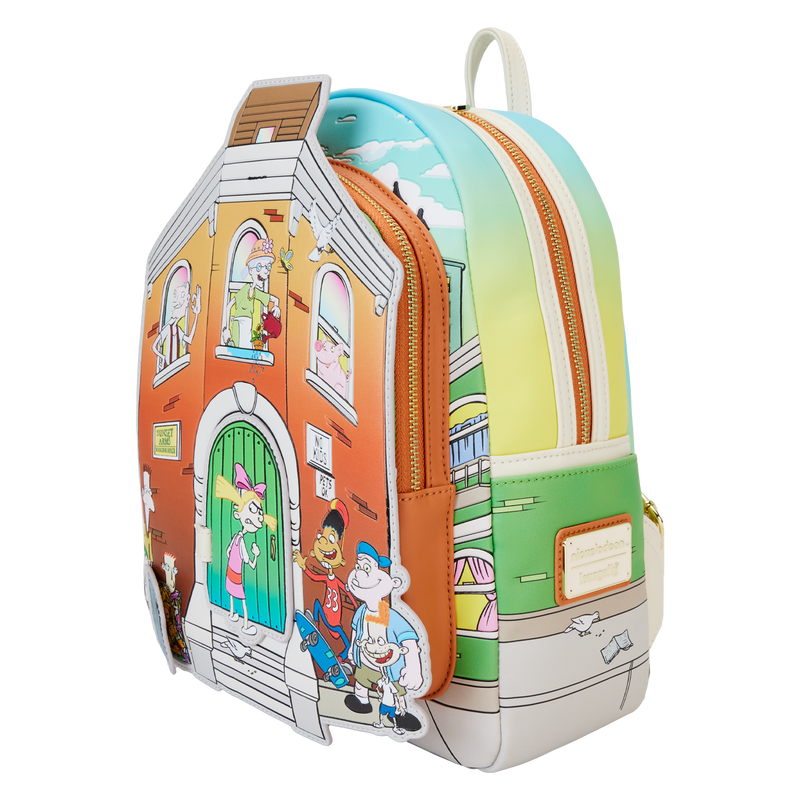 Loungefly Hey Arnold! Sunset Arms Boarding House Mini Backpack, side angle