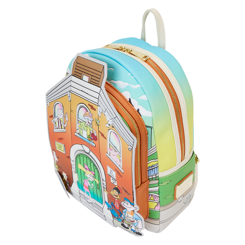 Loungefly Hey Arnold! Sunset Arms Boarding House Mini Backpack, close-up detail