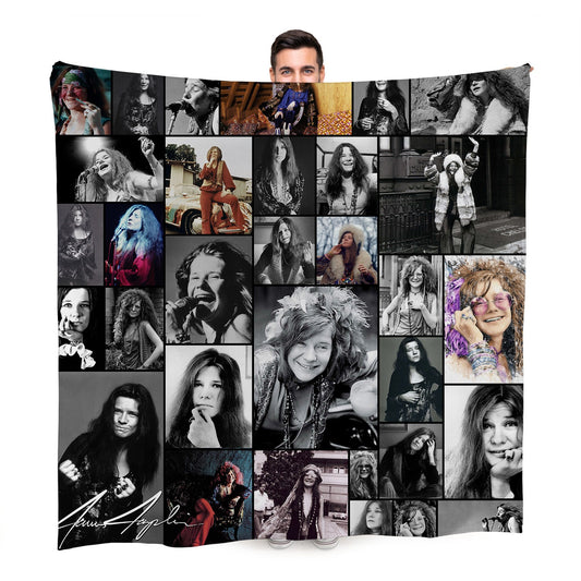 Janis Joplin Montage Celebrity Fleece Throw - Large Size 150cm x 150cm collectible from https://britishmade.gifts/