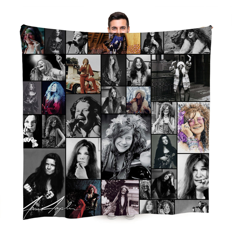 Janis Joplin Montage Celebrity Fleece Throw - Large Size 150cm x 150cm collectible from https://britishmade.gifts/