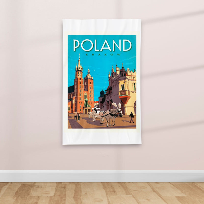 Krakow Poland - Vintage Travel poster - Textile Poster collectible from https://britishmade.gifts/