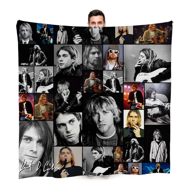 Kurt Cobain Montage Celebrity Fleece Throw - Large Size 150cm X 150cm collectible from https://britishmade.gifts/