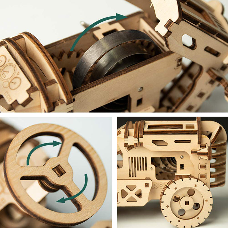 Tractor 3D Wooden Puzzle, close-up detail