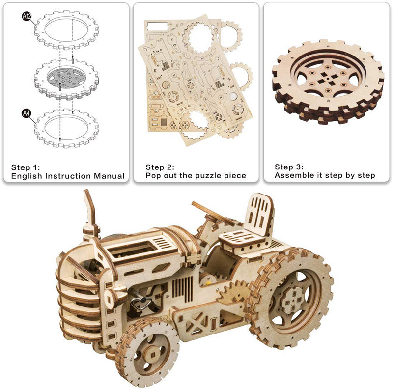 Tractor 3D Wooden Puzzle, side angle