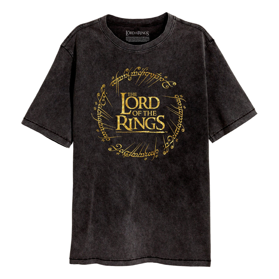 Lord Of The Rings Gold Foil Logo Acid Wash T-Shirt