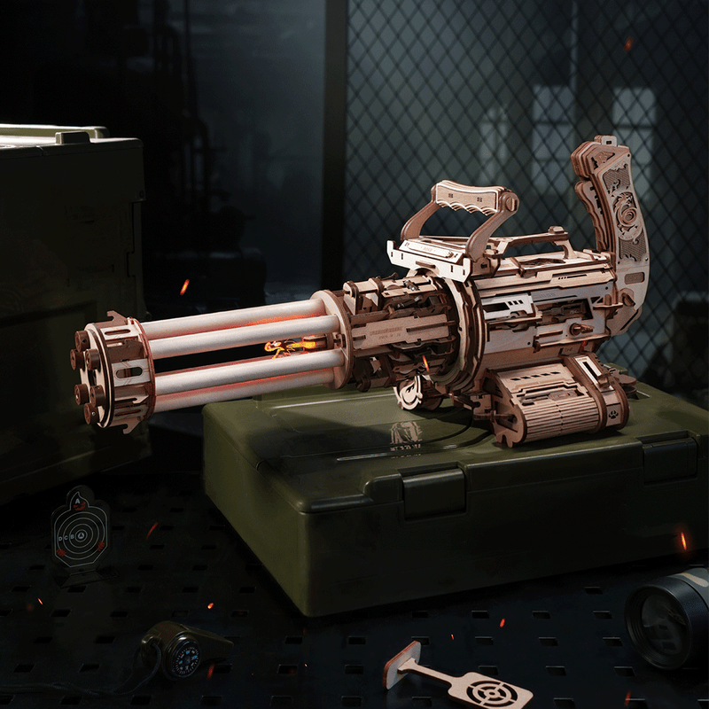 Rotating-Barrel Machine Gun 3D Wooden Puzzle, rear view