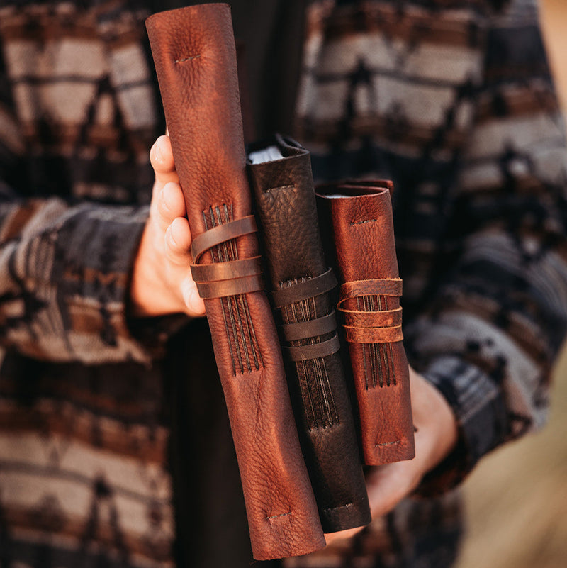 Reclaimed Saddlery Leather Journals, side angle