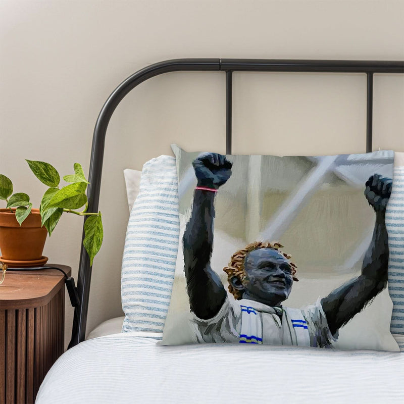 Lee Buccilli - Bremner statue - Cushion, Three Sizes, rear view