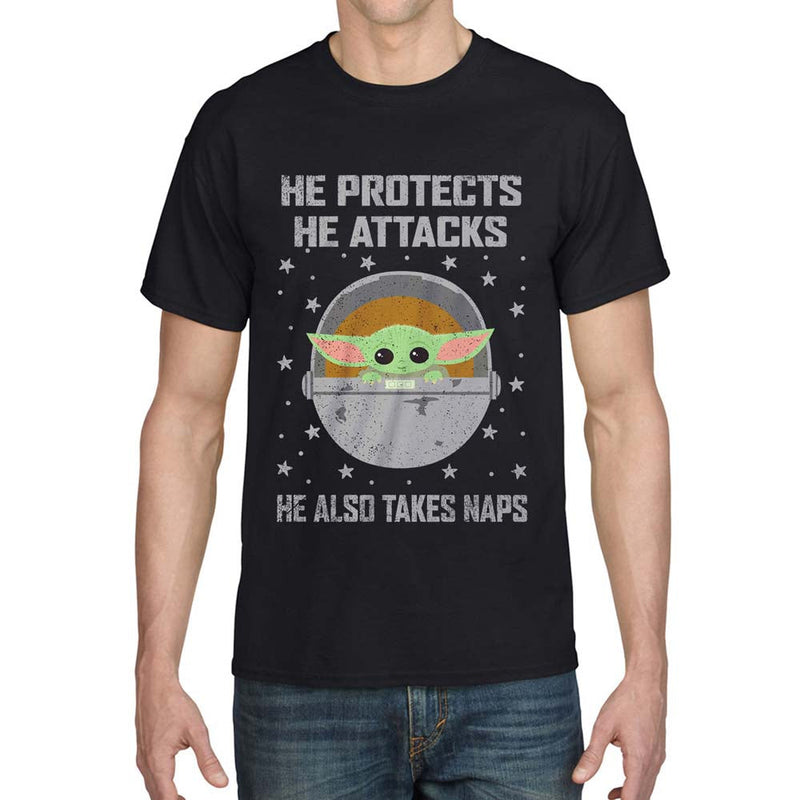 Star Wars The Mandalorian Protects And Attacks T-Shirt collectible from Heroes Inc Dropship