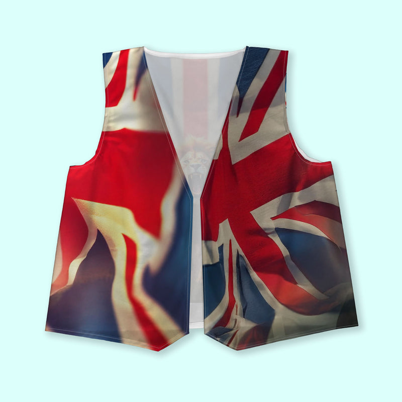 Union Jack 3 Lions - Novelty Costume Fancy Dress Waistcoat ( 4 sizes available ), side angle