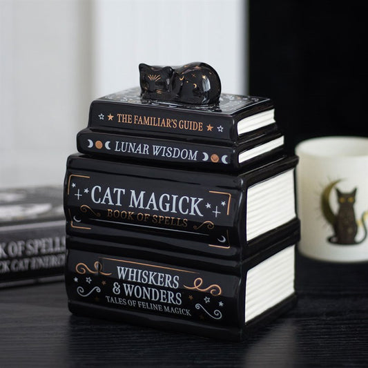 Black Cat Book Stack Oil Burner with Cat, alternate view