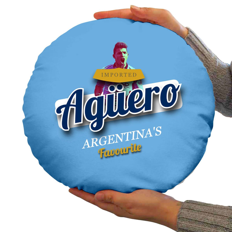 Manchester Blue Aguero - Football Legends - Circle Cushion 14 collectible from https://britishmade.gifts/