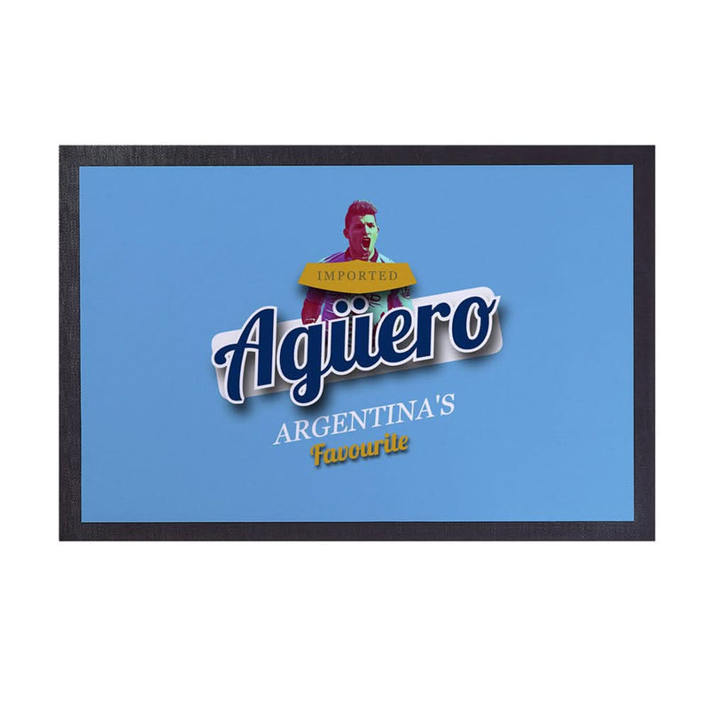 Manchester Blue Aguero - Football Legends - Door Mat -60cm X 40cm collectible from https://britishmade.gifts/