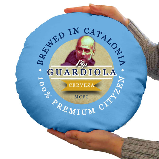 Manchester Blue Guardiola - Football Legends - Circle Cushion 14 collectible from https://britishmade.gifts/