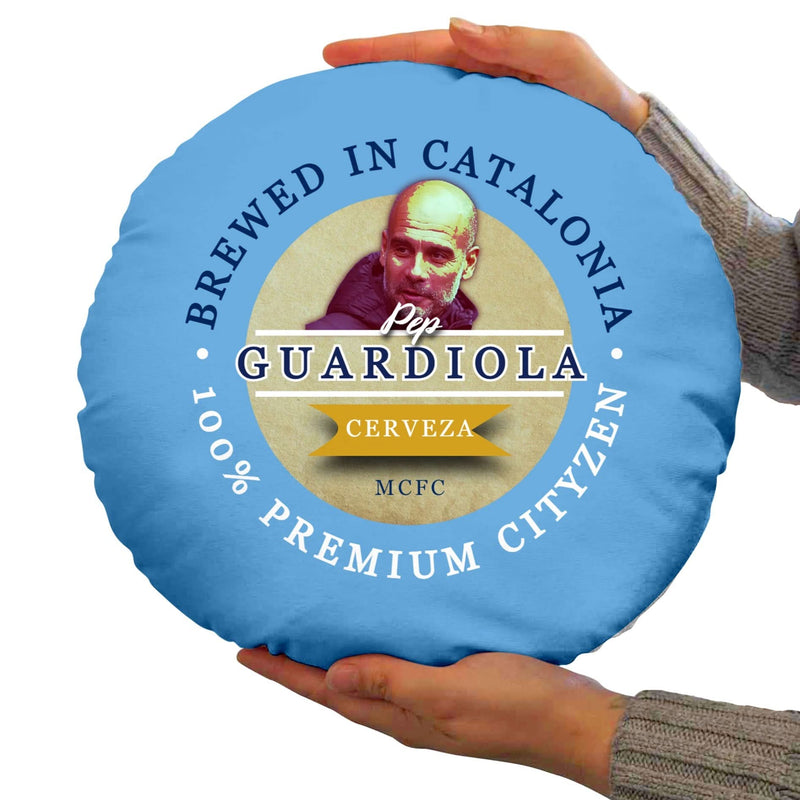 Manchester Blue Guardiola - Football Legends - Circle Cushion 14 collectible from https://britishmade.gifts/
