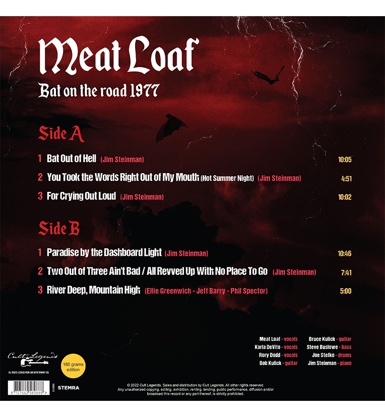 Meat Loaf – Bat On the Road 1977 (12-Inch Album on 180g Vinyl), side angle