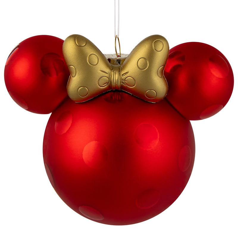 Collectable Disney Glass Ornament - Minnie Mouse Ears & Gold Bow Design