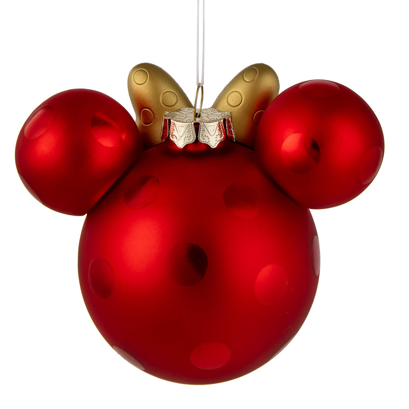 Collectable Disney Glass Ornament - Minnie Mouse Ears & Gold Bow Design