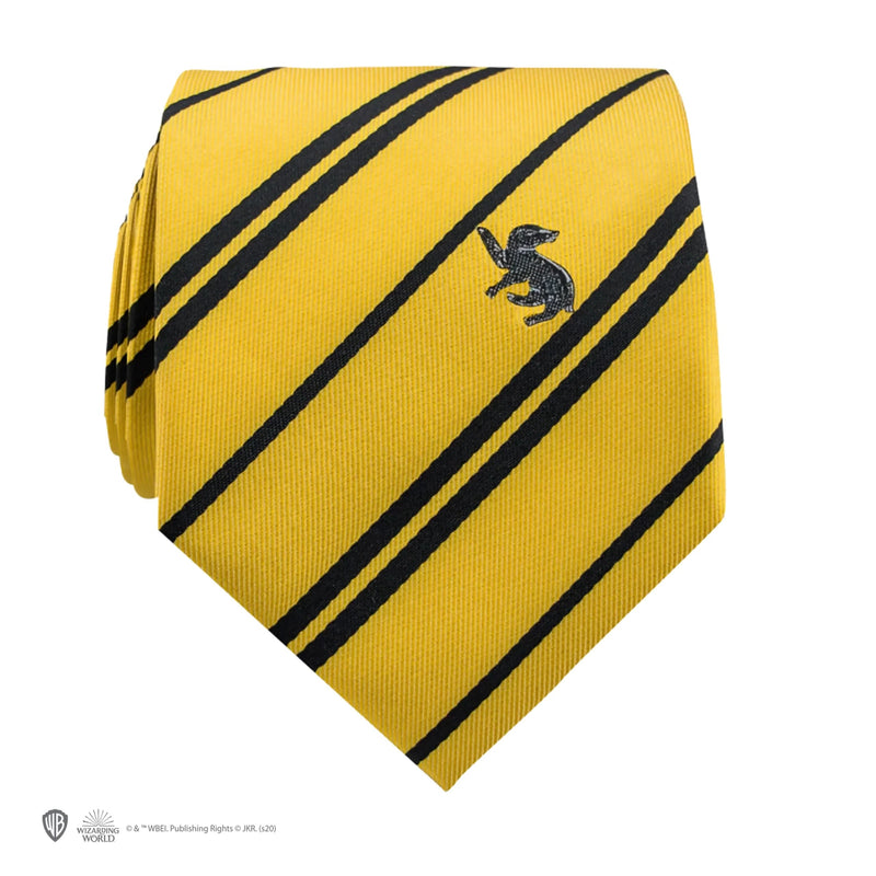 Harry Potter Hufflepuff Deluxe Tie with Pin and Gift Box, side angle