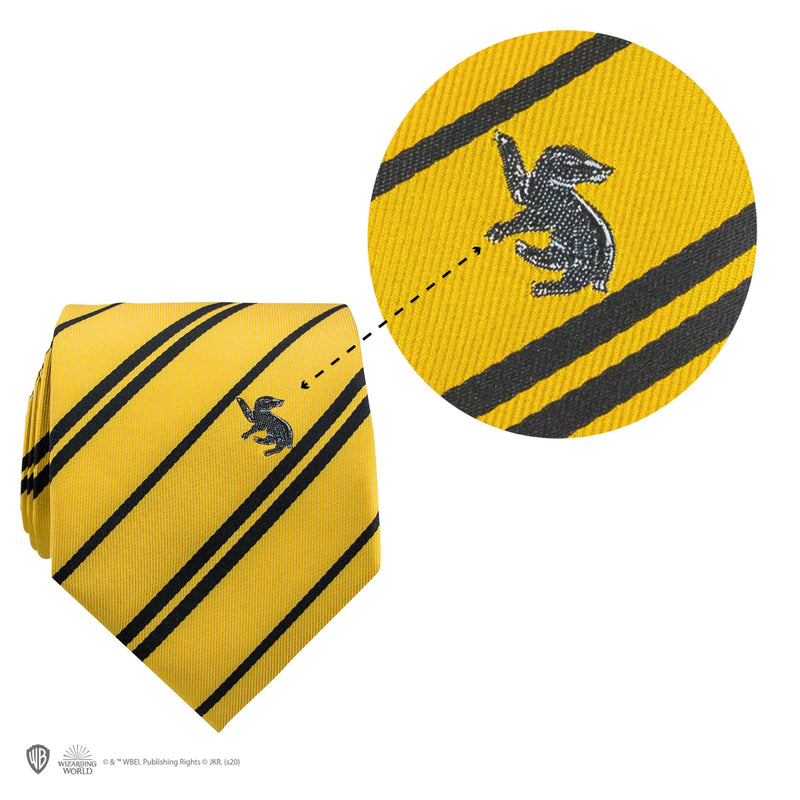 Harry Potter Hufflepuff Deluxe Tie with Pin and Gift Box, packaging shot