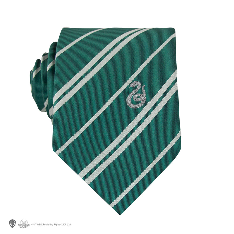 Harry Potter Slytherin Deluxe Tie with Pin and Gift Box, side angle
