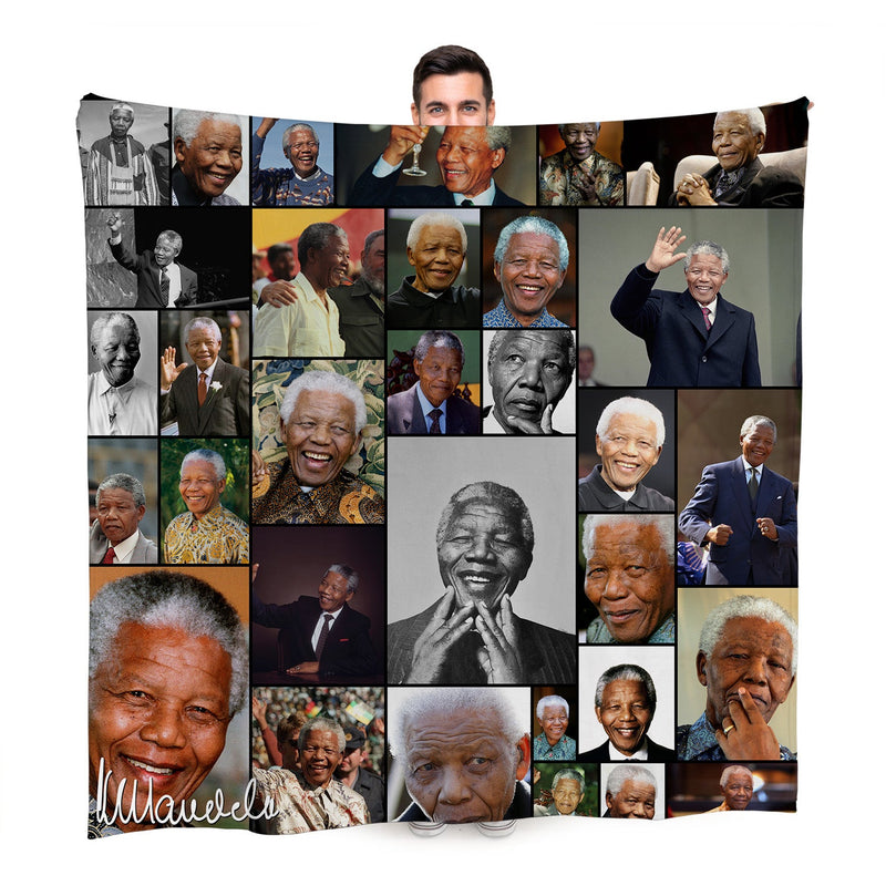Nelson Mandela Montage Celebrity Fleece Throw - Large Size 150cm x 150cm collectible from https://britishmade.gifts/