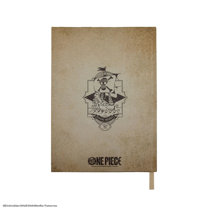 One Piece Wanted Mirror Notebook, in display