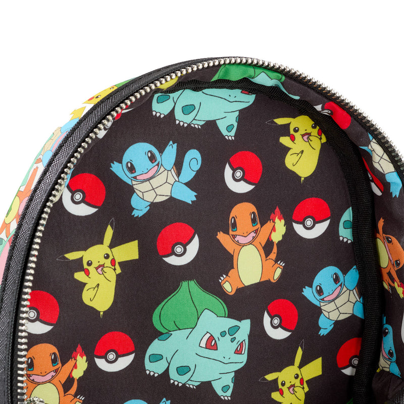 Loungefly - Pokémon Pikachu and Starters All Over Print Mini Backpack close up detail