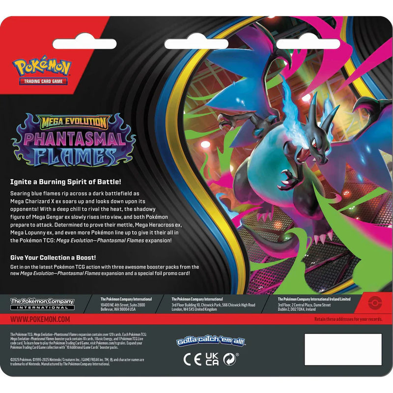 Pokemon TCG: Mega Evolution Phantasmal Flames - 3 Pack, side angle
