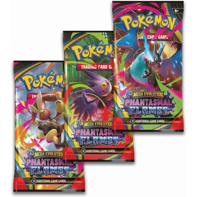 Pokemon TCG: Mega Evolution Phantasmal Flames - 3 Pack, close-up detail