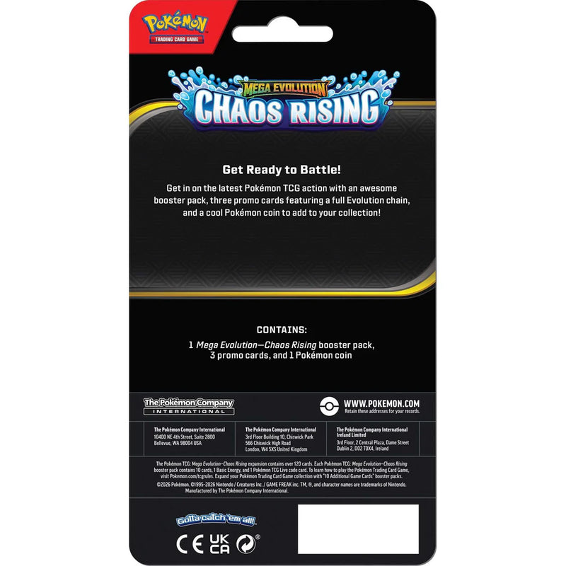 Pokémon TCG Mega Evolution Chaos Rising Premium Checklane Blister, close-up detail