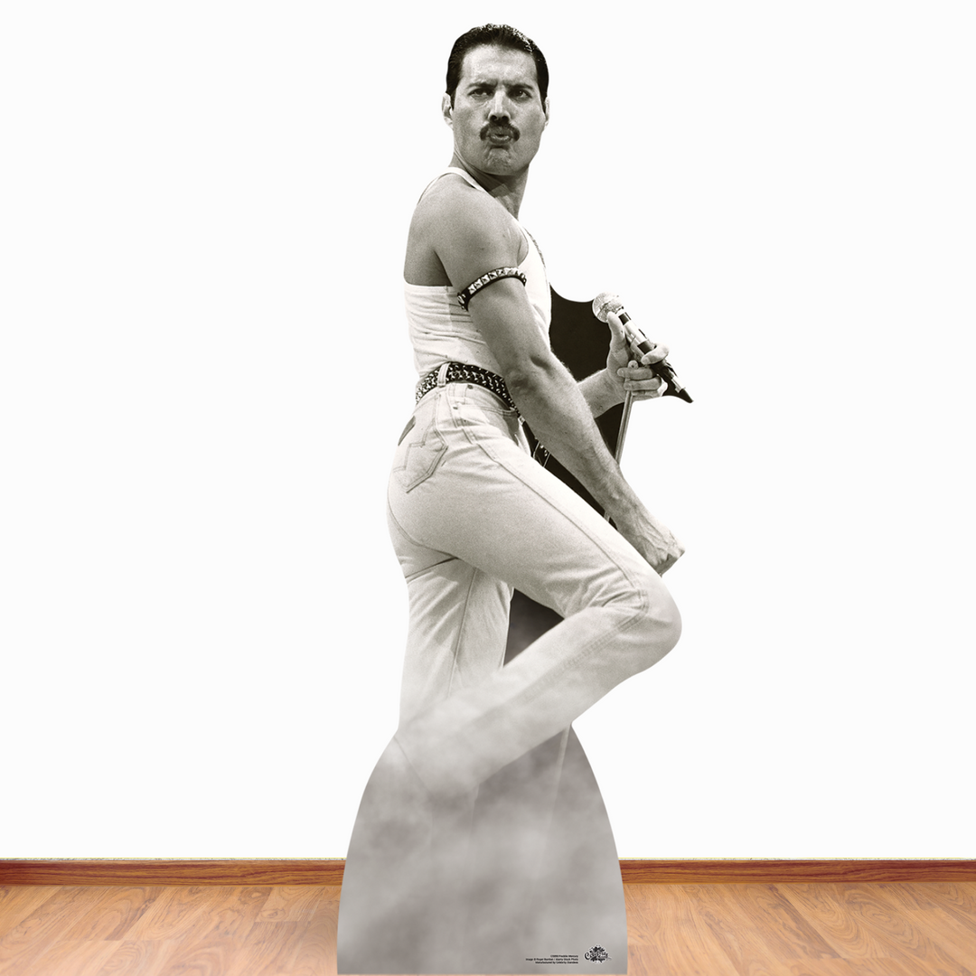 Freddie Mercury July 1985 Black and White (Live Aid) Height 179cm Lifesize Cardboard Cut Out With Mini